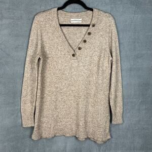 Anthropologie Sweater Womens Small Brown V Neck Tunic Preppy Comfort Cozy Career